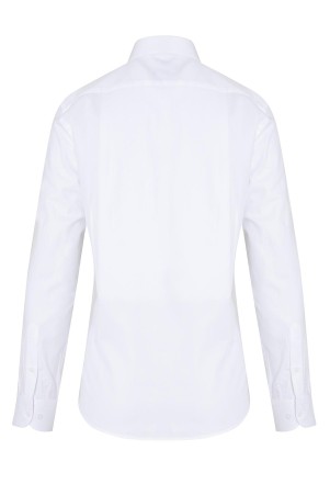 Beyaz Slim Fit Uzun Kol %100 Pamuk Desenli Gömlek - Thumbnail