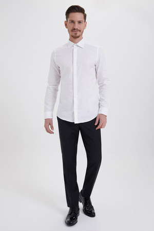 Beyaz 3 Desenli Slim Fit Gömlek - Thumbnail
