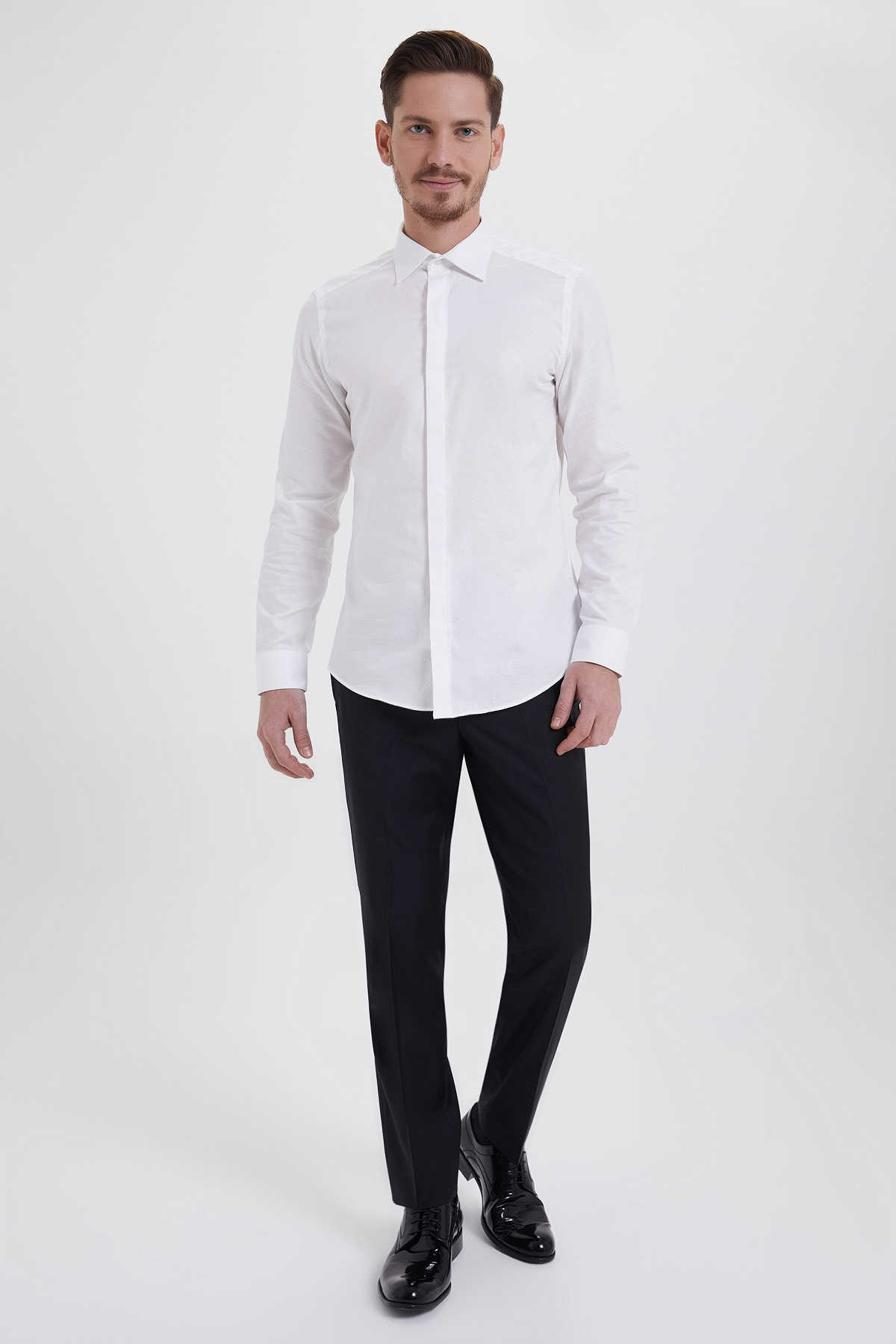 Beyaz 3 Desenli Slim Fit Gömlek
