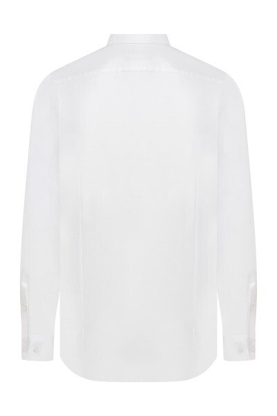 Beyaz Slim Fit Desenli 100% Pamuk Uzun Kol Spor Gömlek - 2