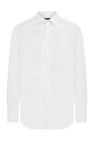Beyaz Slim Fit Desenli 100% Pamuk Uzun Kol Spor Gömlek - 3