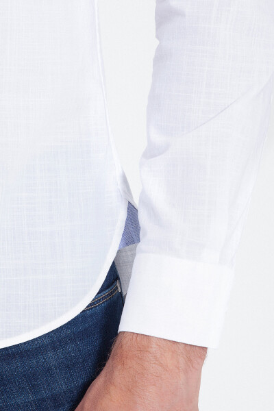 Beyaz Slim Fit Pamuklu Uzun Kol Gömlek - 5