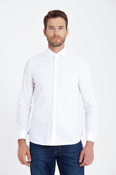 Beyaz Slim Fit Pamuklu Uzun Kol Gömlek - 6