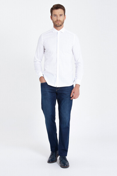 Beyaz Slim Fit Pamuklu Uzun Kol Gömlek - 17