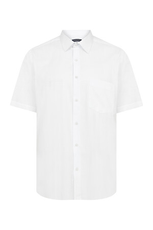 Beyaz Kısa Kol Desenli Klasik Gömlek