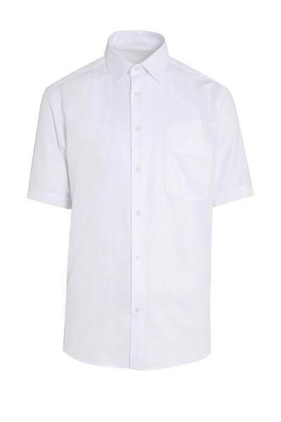 Beyaz Kısa Kol Desenli Regular Fit Gömlek - 1