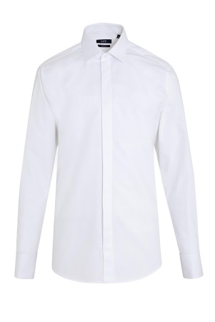 Beyaz Regular Fit Desenli 100% Pamuk Slim Yaka Manşetli Uzun Kol Klasik Gömlek - Thumbnail