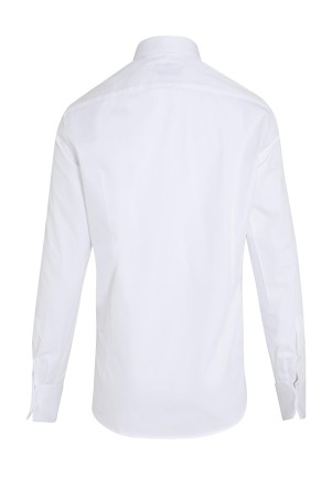 Beyaz Regular Fit Desenli 100% Pamuk Slim Yaka Manşetli Uzun Kol Klasik Gömlek - Thumbnail