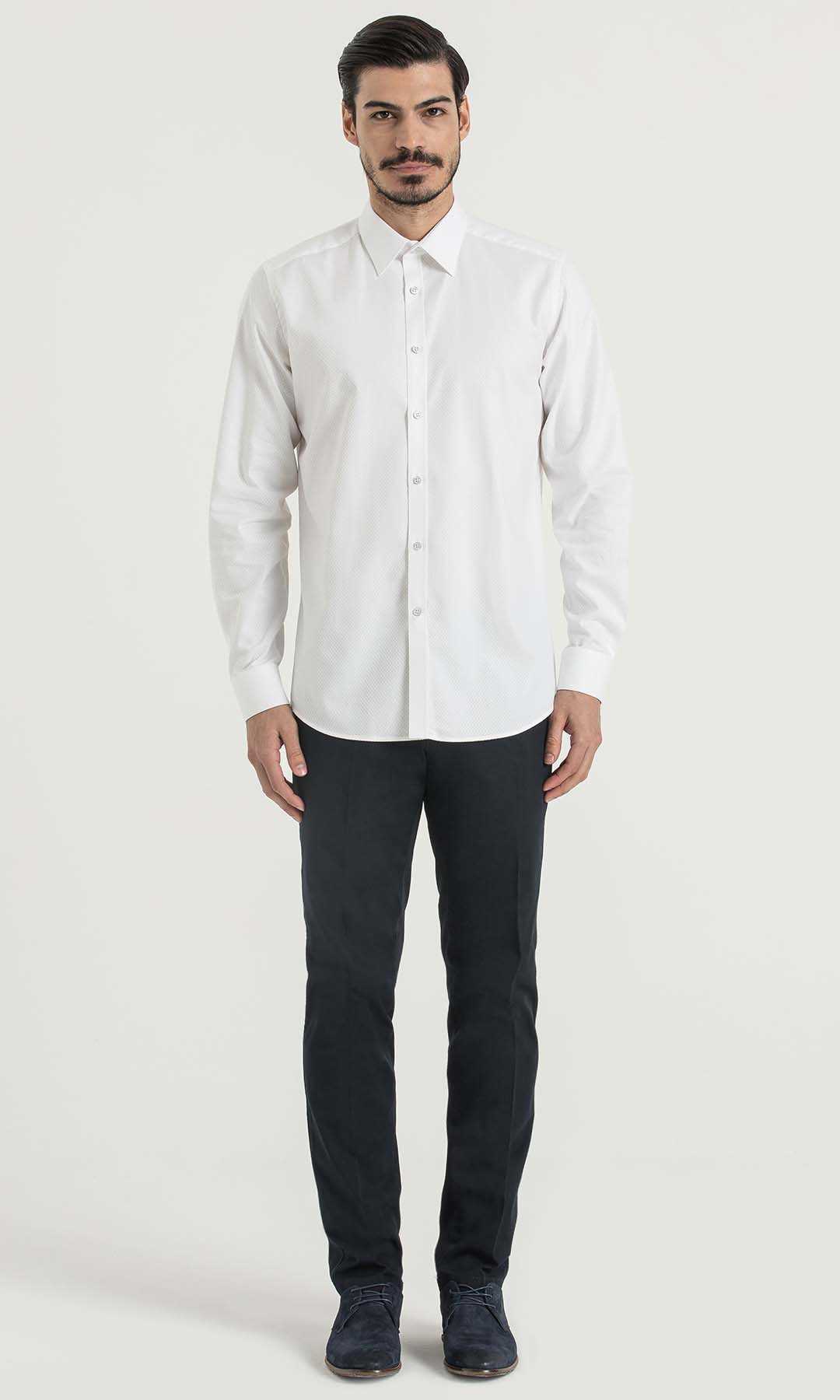 Beyaz Desenli Regular Gömlek - 2