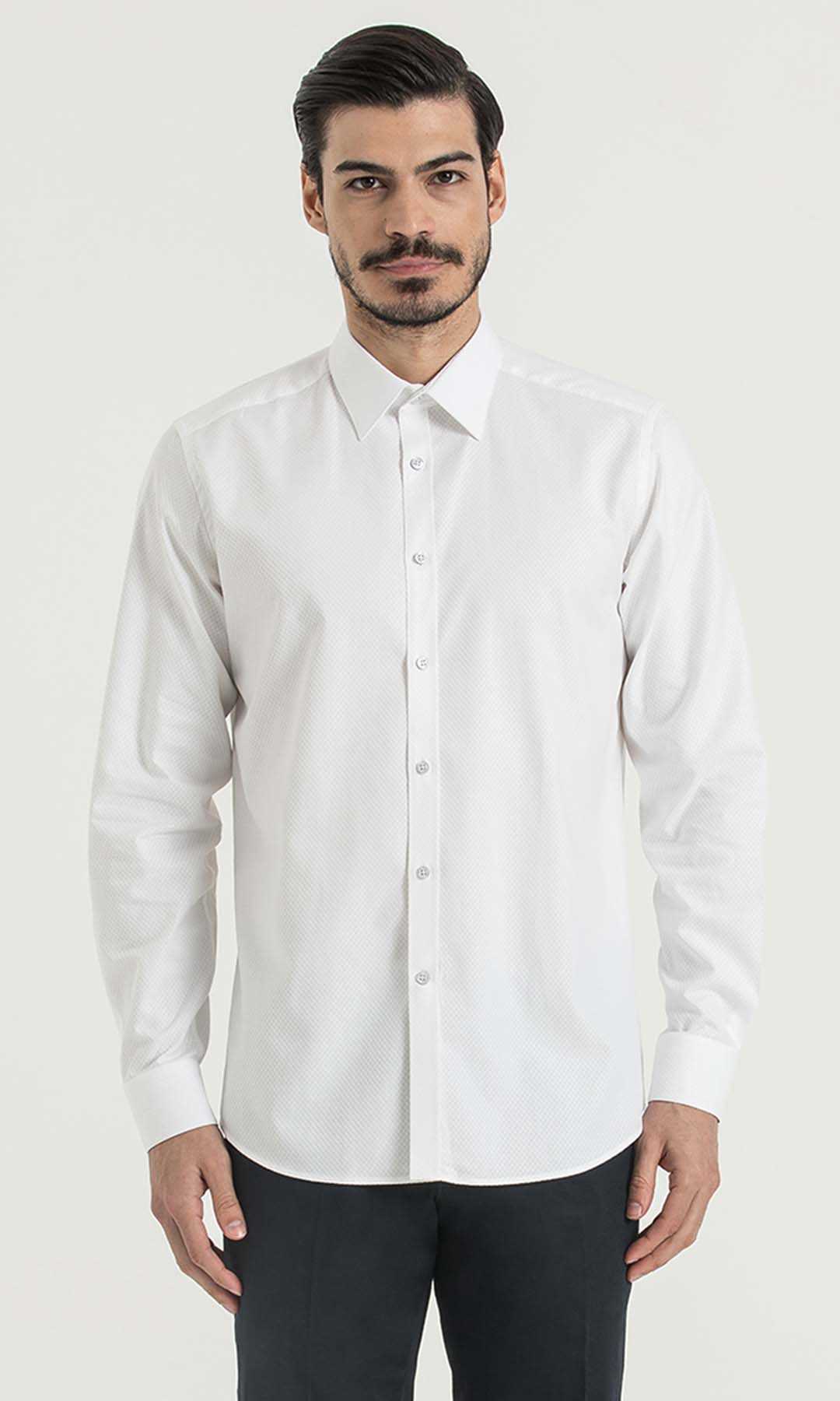 Beyaz Desenli Regular Gömlek - 1