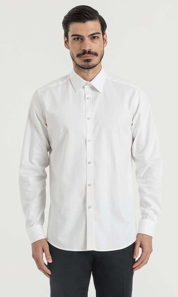 Beyaz Desenli Regular Gömlek - 1