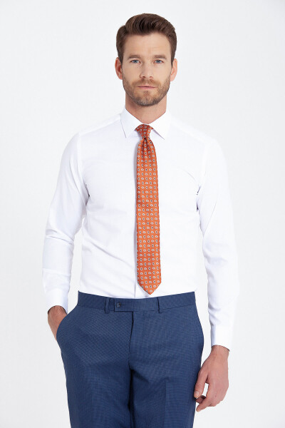 Beyaz Slim Fit Armürlü Gömlek - 1