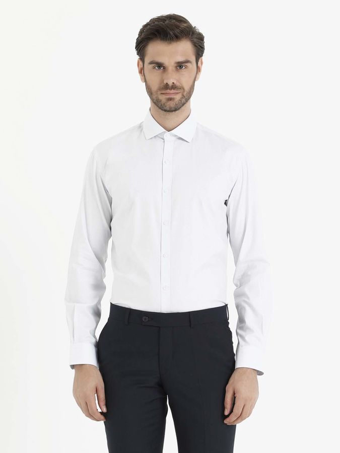 Desenli Slim Fit Beyaz Gömlek