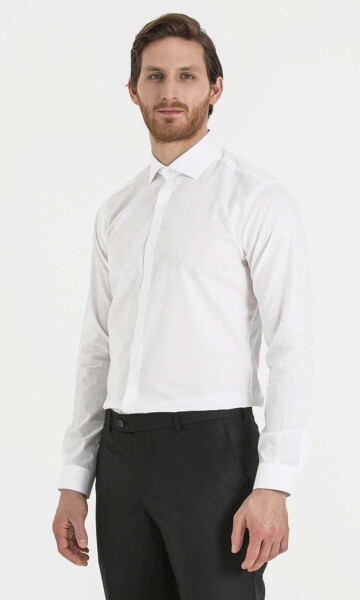 Beyaz Desenli Slim Fit Gömlek - 3