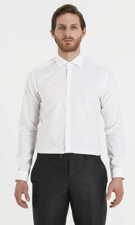 Beyaz Desenli Slim Fit Gömlek - Thumbnail