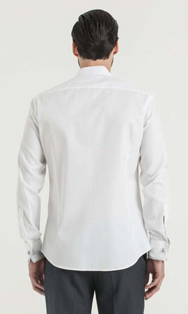 Desenli Slim Fit Beyaz Gömlek - Thumbnail