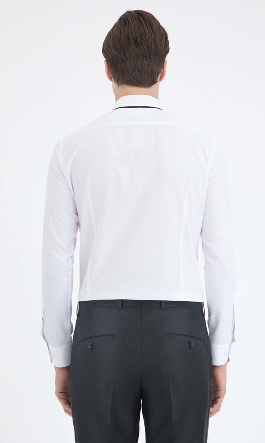 Beyaz Desenli Slim Fit Gömlek