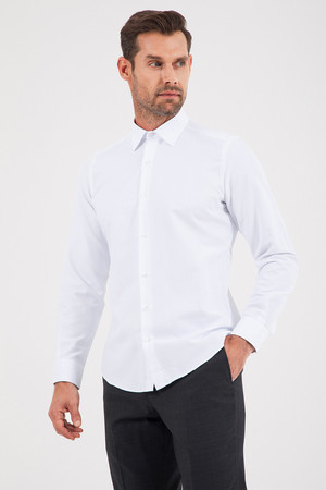 Beyaz Desenli Slim Fit Gömlek - Thumbnail