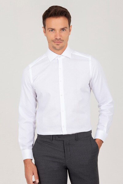Beyaz Slim Fit Desenli Gömlek - 1
