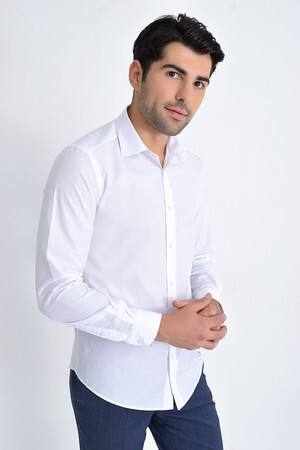Slim Fit Beyaz Spor Gömlek - Thumbnail