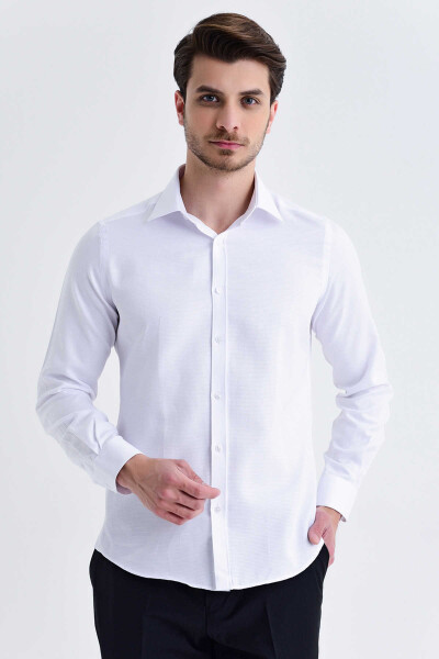 Beyaz Desenli Slim Fit Gömlek - Thumbnail