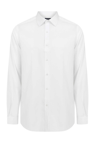 Slim Fit Armürlü Beyaz Gömlek - 1