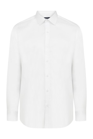 Beyaz Slim Fit Desenli 100% Pamuk Manşetli Gömlek - Thumbnail