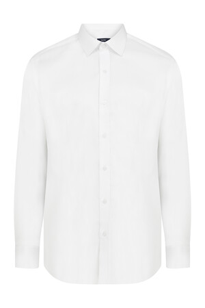 Beyaz Slim Fit Desenli 100% Pamuk Manşetli Gömlek