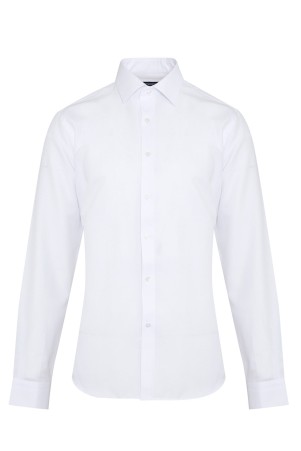 Beyaz Comfort Fit Uzun Kol Pamuklu Desenli Klasik Gömlek - Thumbnail