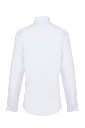 Beyaz Comfort Fit Uzun Kol Pamuklu Desenli Klasik Gömlek - Thumbnail