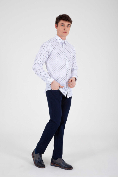 Beyaz Desenli Regular Fit Gömlek - 2