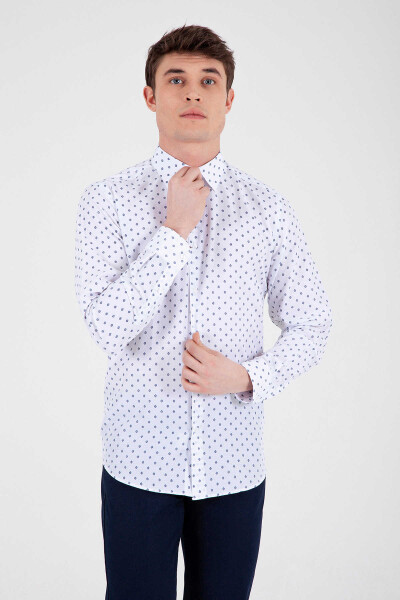 Beyaz Desenli Regular Fit Gömlek - 3