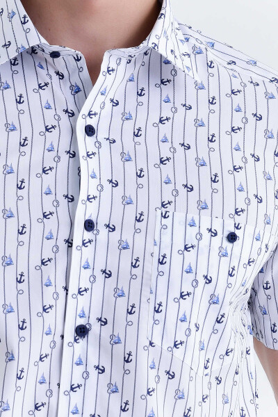 Beyaz Desenli Slim Fit Gömlek - 5