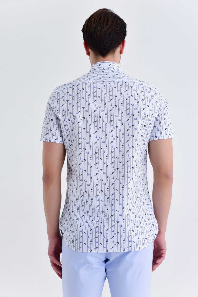 Beyaz Desenli Slim Fit Gömlek - 4