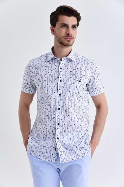 Beyaz Desenli Slim Fit Gömlek - 1
