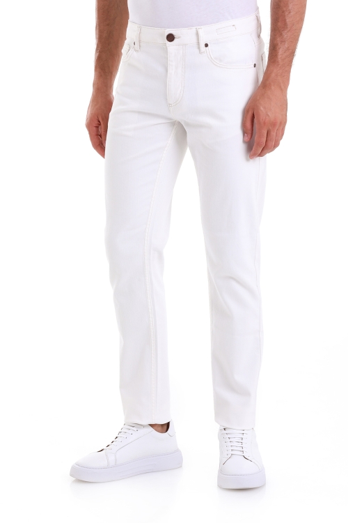 Beyaz Dinamik Fit Düz Pamuklu 5 Cep Kot Pantolon - Thumbnail (1)