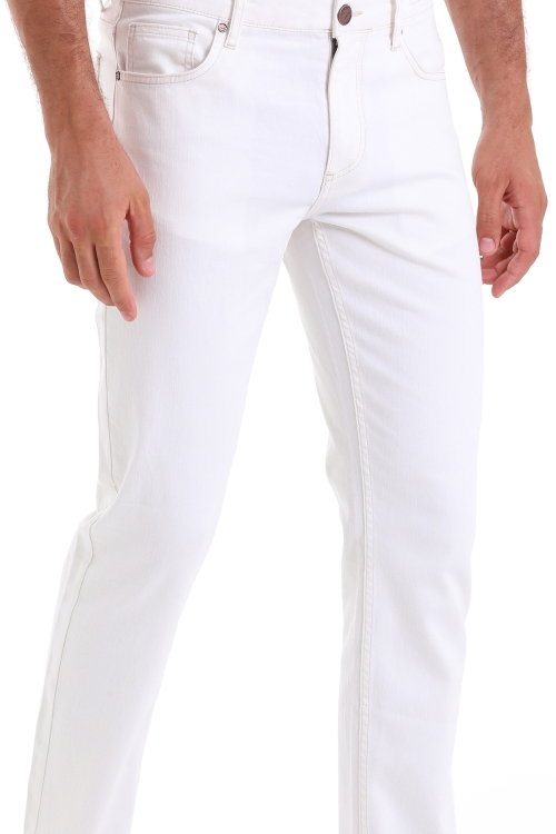 Beyaz Dinamik Fit Düz Pamuklu 5 Cep Kot Pantolon - Thumbnail (2)