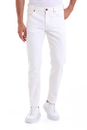 Beyaz Dinamik Fit Düz Pamuklu 5 Cep Kot Pantolon - Thumbnail
