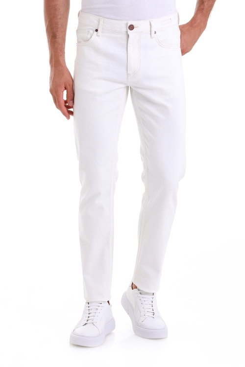 Beyaz Dinamik Fit Düz Pamuklu 5 Cep Kot Pantolon - Thumbnail (3)