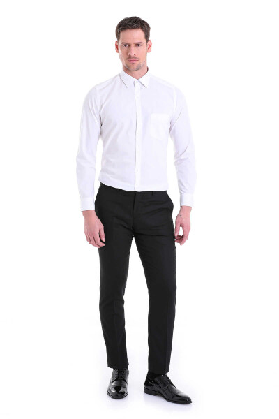Beyaz Slim Fit 100% Pamuk Slim Yaka Uzun Kollu Klasik Gömlek - 5
