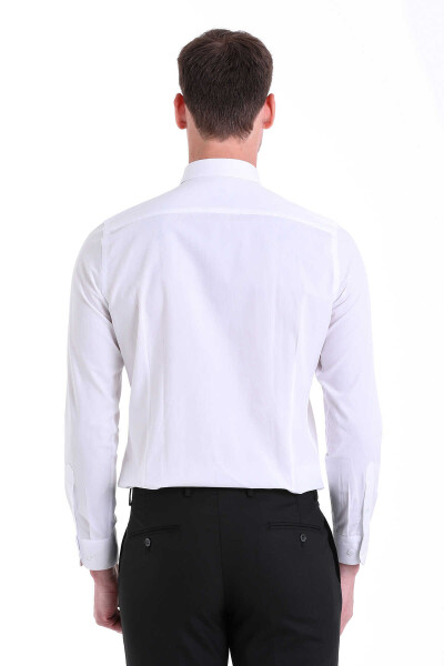 Beyaz Slim Fit 100% Pamuk Slim Yaka Uzun Kollu Klasik Gömlek - 11