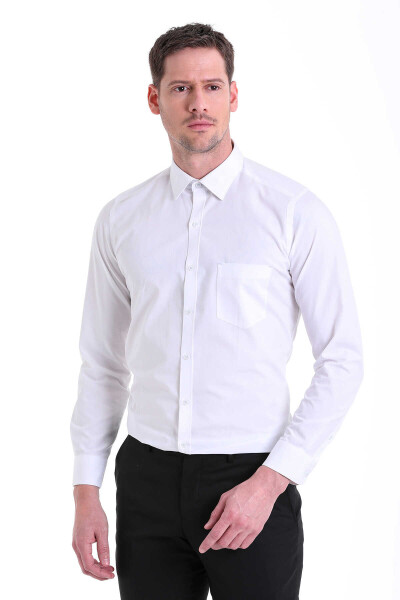 Beyaz Slim Fit 100% Pamuk Slim Yaka Uzun Kollu Klasik Gömlek - 2