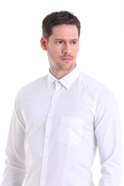 Beyaz Slim Fit 100% Pamuk Slim Yaka Uzun Kollu Klasik Gömlek - 4