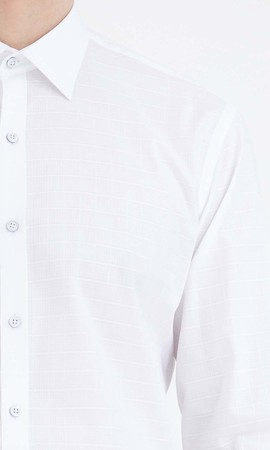Beyaz Kareli Slim Fit Gömlek - Thumbnail