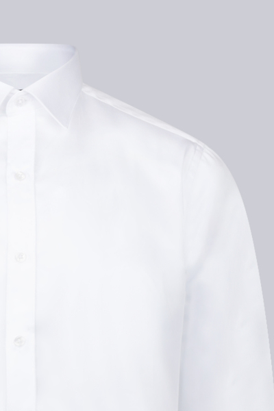 Beyaz Klasik Fit 100% Pamuk Slim Yaka Uzun Kollu Saten Gömlek - 3