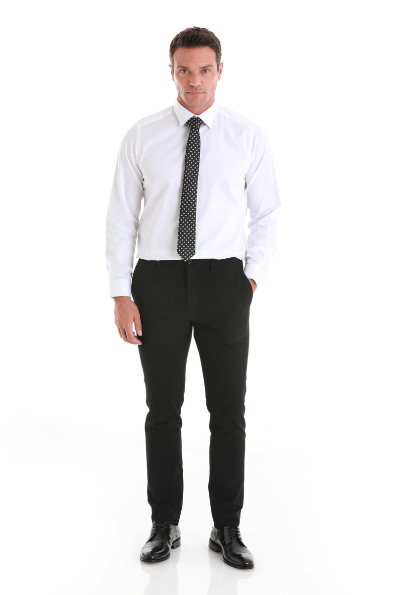 Beyaz Klasik Fit 100% Pamuk Slim Yaka Uzun Kollu Saten Gömlek - Hatem Saykı (1)