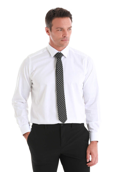 Beyaz Klasik Fit 100% Pamuk Slim Yaka Uzun Kollu Saten Gömlek - 3