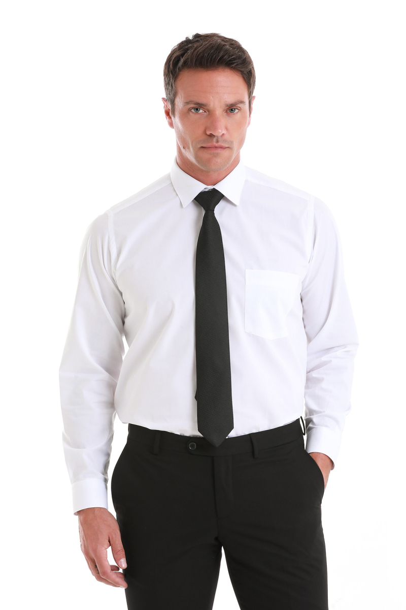 Beyaz Klasik Fit Pamuklu Slim Yaka Uzun Kollu Klasik Gömlek - Hatemoğlu