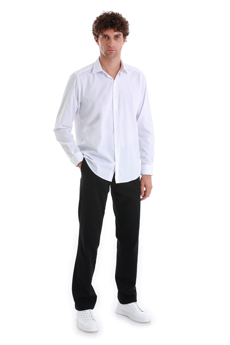 Beyaz Klasik Fit Slim Yaka Pamuklu Uzun Kollu Gömlek - Hatemoğlu (1)