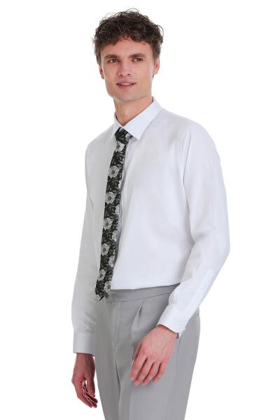 Beyaz Klasik Fit Pamuklu Slim Yaka Uzun Kollu Saten Gömlek - 3